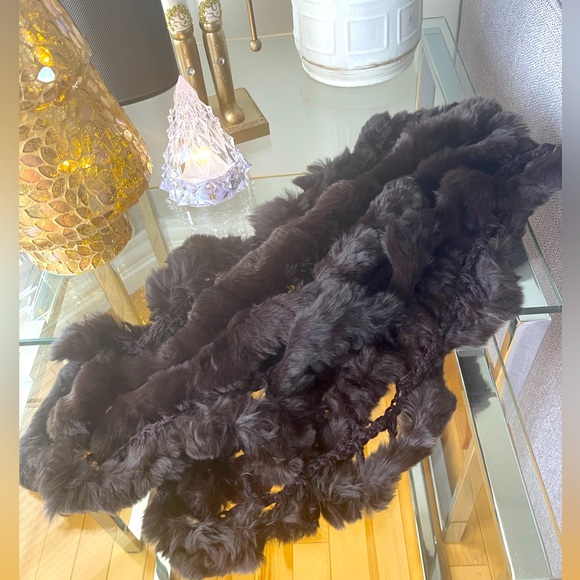 DANIER Leather rabbit fur scarf - chocolate brown - Picture 1 of 7